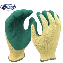 NMSAFETY hot sale 10 gauge 5 yarn yellow polycotton coated rubber safety gloves
